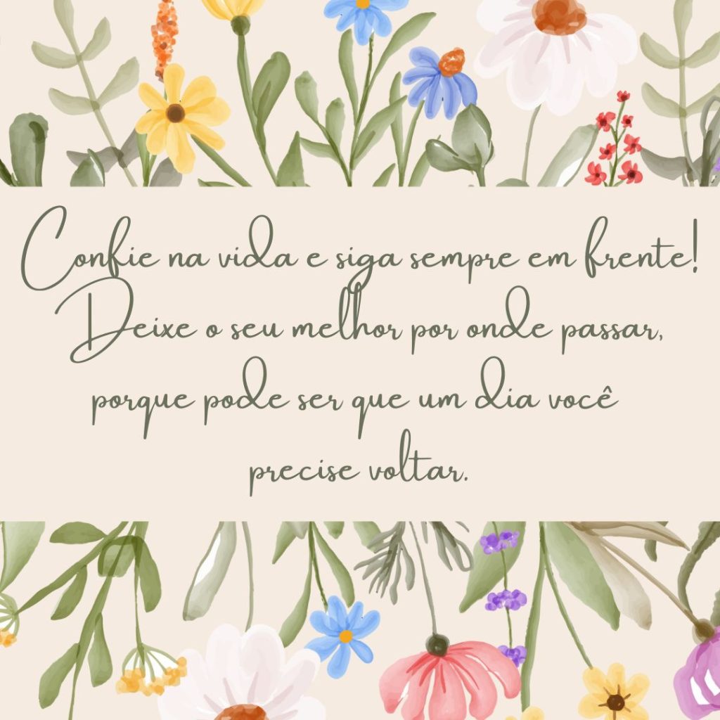 Confie na vida e siga sempre em frente! Deixe o seu melhor por onde passar, porque pode ser que um dia você precise voltar. imagem