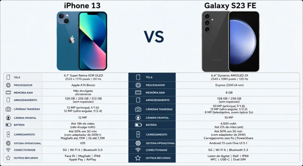 iPhone 13 e Galaxy S23 FE